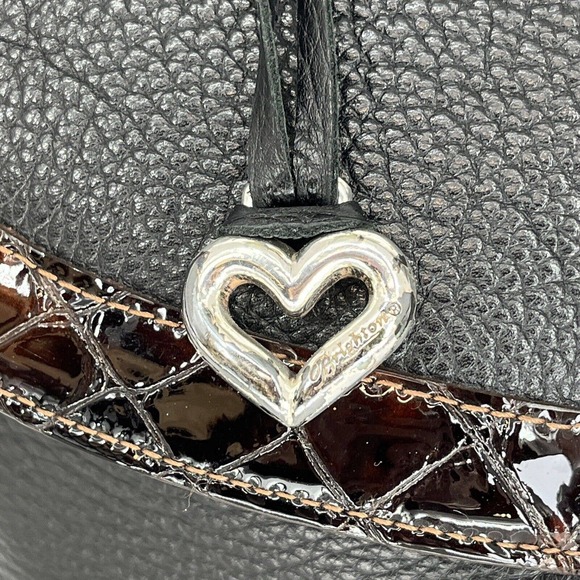 Brighton Crossbody Bag Black Pebbled Leather Brown Patent Croc Silver Accents - Picture 3 of 12